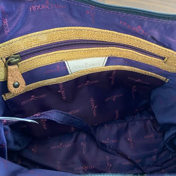 Anuschka Hand Painted Multi Pocket Hobo Leather Crossbody Bag Cat Floral Motif - Picture 11 of 14